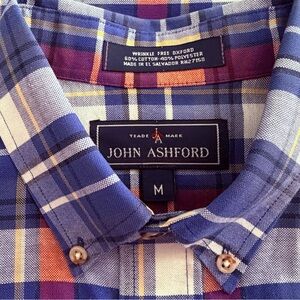 John Ashford Men's Blue Plaid Wrinkle-Free Oxford Shirt